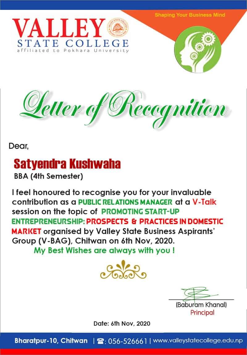 Letter of Recognition
